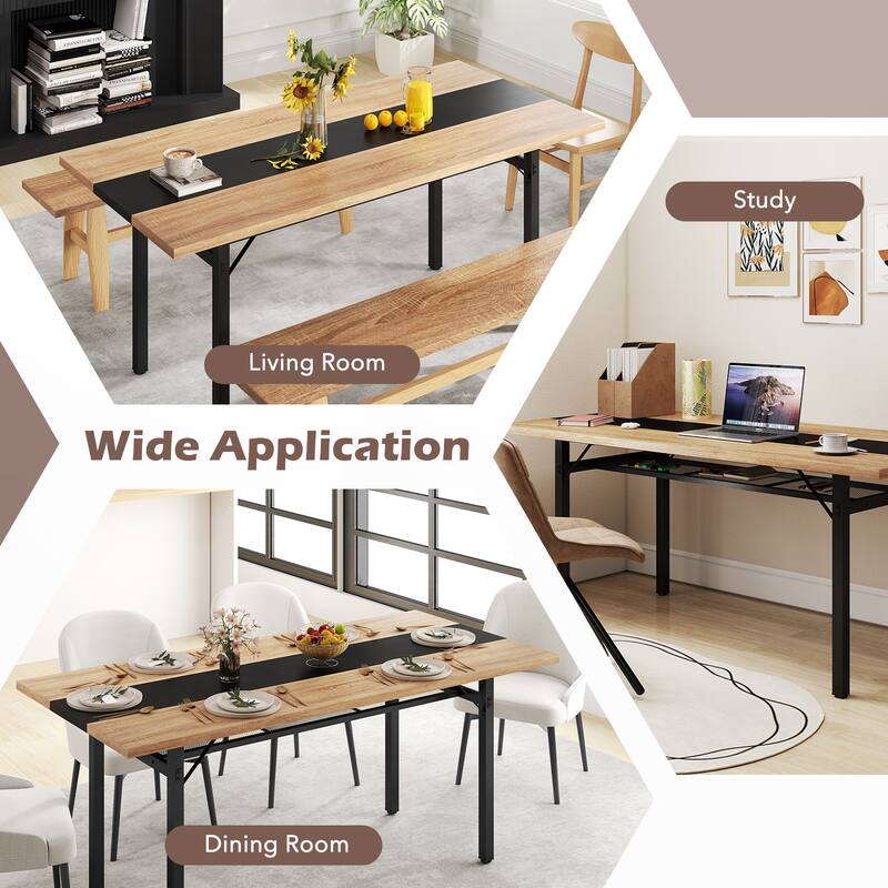 Gymax 71'' Long Large Wood Dinner Table 6 FT Dining Table w/