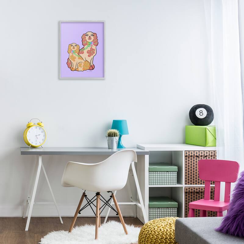 Stupell Funky Dogs on Purple Framed Giclee Art Design By Katie Conley