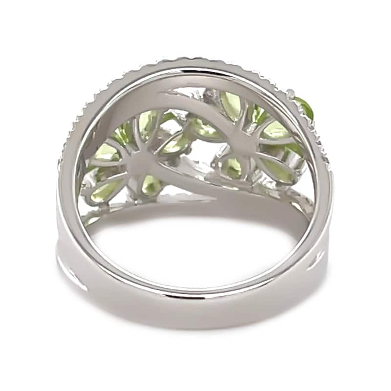 925 Sterling Silver Peridot and Created White Sapphire Gemstone Flower Ring