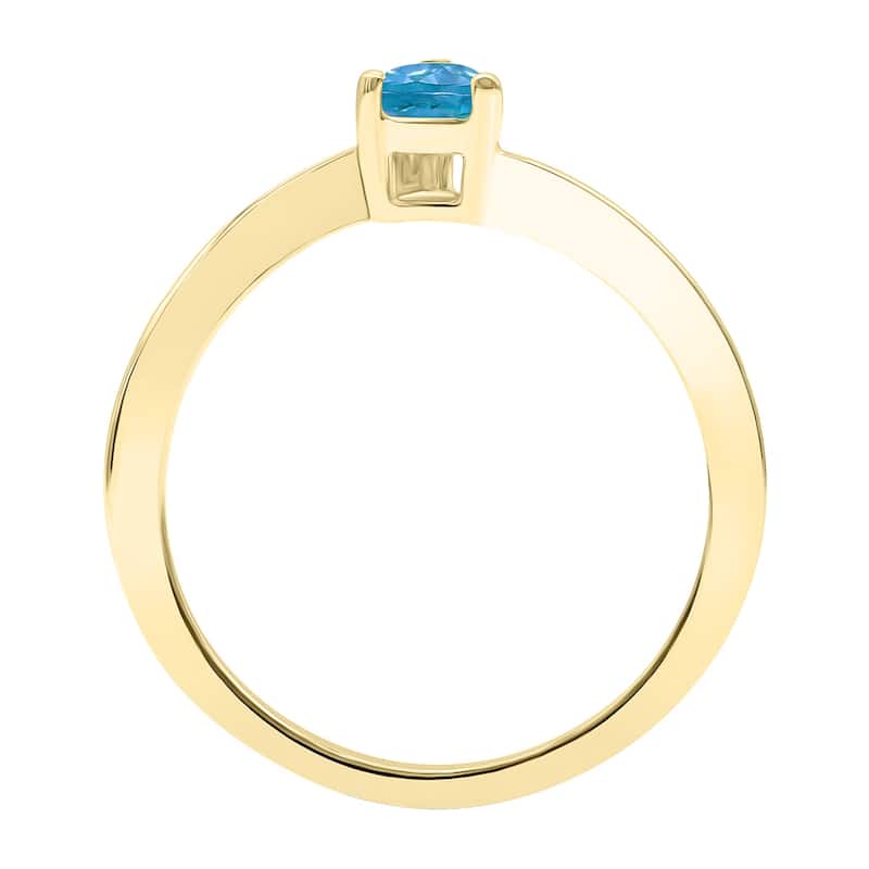 Women's Solitaire Pear Shaped Blue Topaz Wave Ring in 10K Yellow Gold