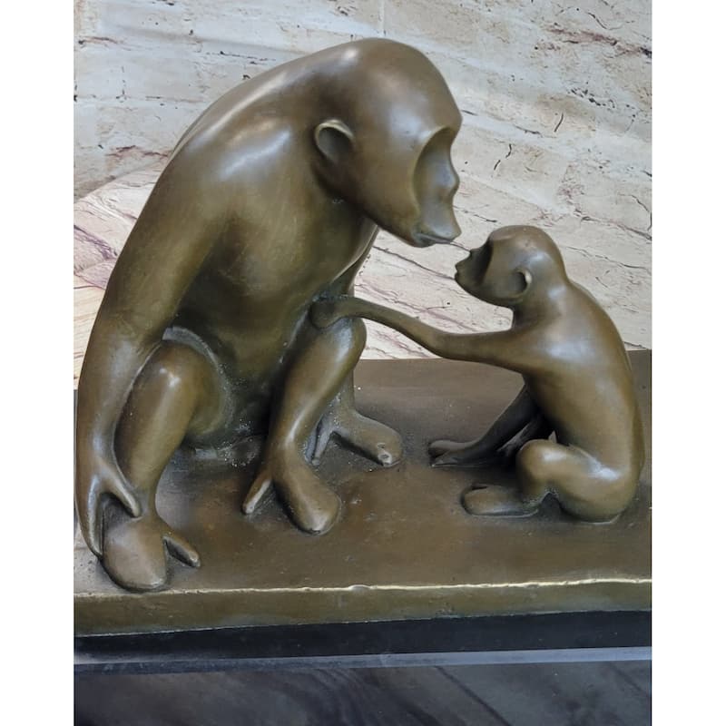 Barye “Monkey Family” Bronze Sculpture – Heartfelt Primate Scene On Marble Base
