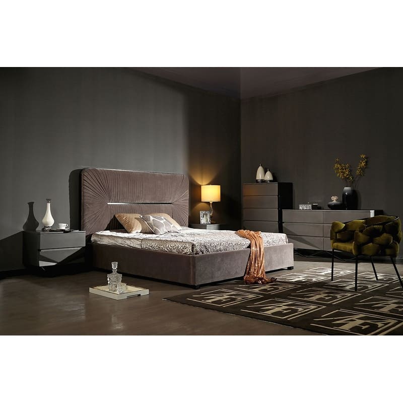 Modrest Duke Modern Grey & Black Gun Chrome Nightstand