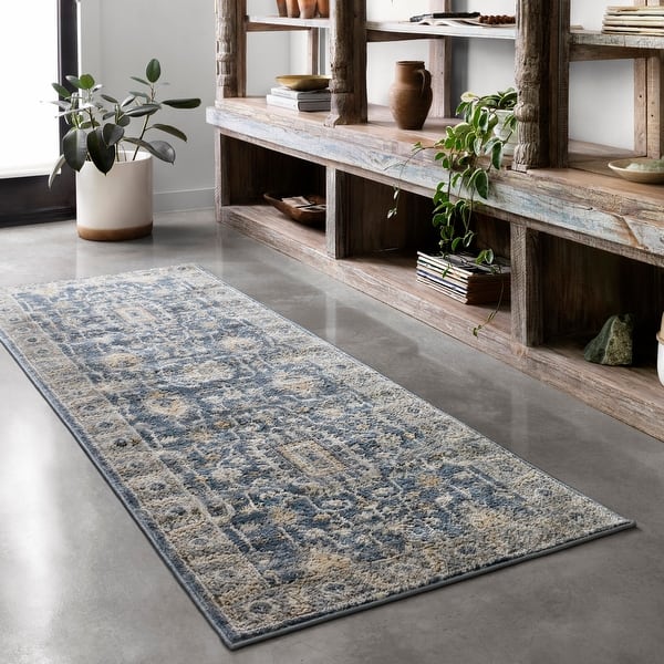 slide 2 of 23, Alexander Home Josefina Ornamental Ironwork Traditional Rug 2' 8" x 10' 6" - DENIM / PEBBLE