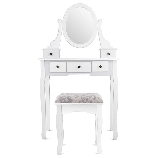 Dressing Table Stool Bedroom Vanity Set Makeup Desk Large Mirror Drawer Storage