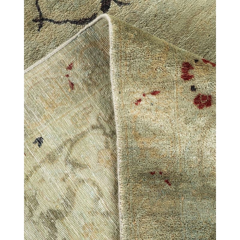 Overton Hand Knotted Wool Vintage Inspired Modern Contemporary Overdyed Green Area Rug - 8' 10" x 11' 7"