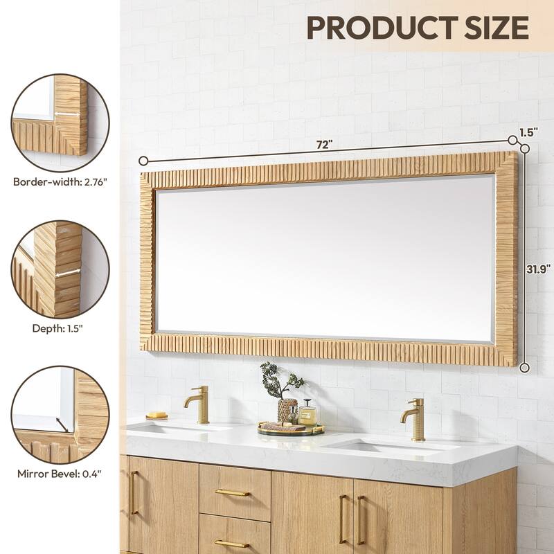 Osaka Rectangular Wood Framed Wall Bathroom Art Mirror