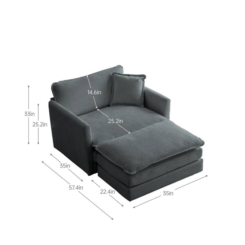Living Room Accent Chair Set with Ottoman, Modern Chenille Club Armchair for Bedroom or Reading Nook