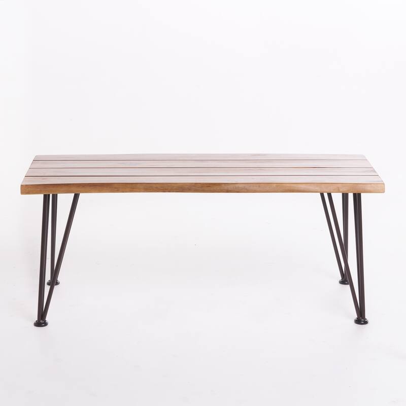 Roomfitters Modern Outdoor Patio Table, Acacia Wood Coffee Table with Hairpin Iron Legs, for Garden or Poolside, Natural