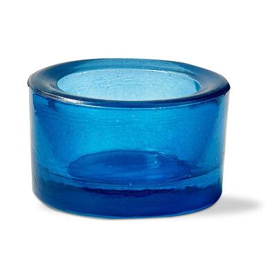 Chunky Light Blue Tealight Holder - Glass Candle Holder for Tealights & Votives, Everyday Use, 1.5" H x 2.5" W