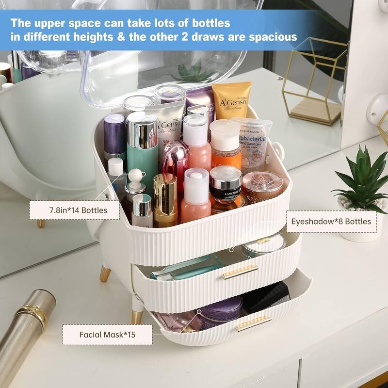 Makeup Organizer,Cosmetics Display Case With 2-Layer Storage Box - 11.2*7.2*14.5in,
