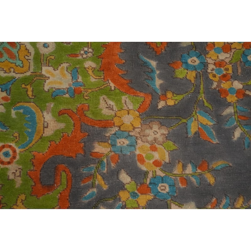 Hand Knotted Oriental 100% Wool Carpet Traditional Medallion Greys & Charcoal Tabriz Area Rug - 12' 0'' X 9' 3''