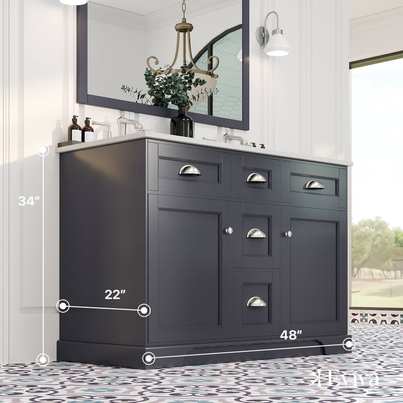 Epic 48" Charcoal GR DS Bath Vanity with Carrara Quartz Top & Undermount Sinks