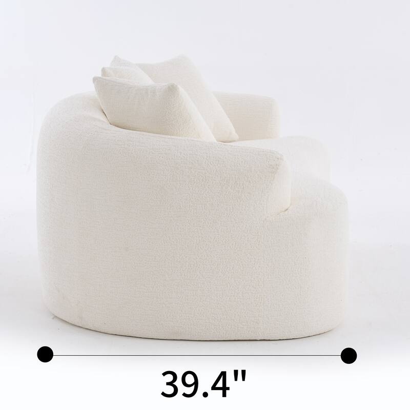 Chenille Curved Loveseat Sofa, Full Compression Sponge Sofa with 3 Pillow