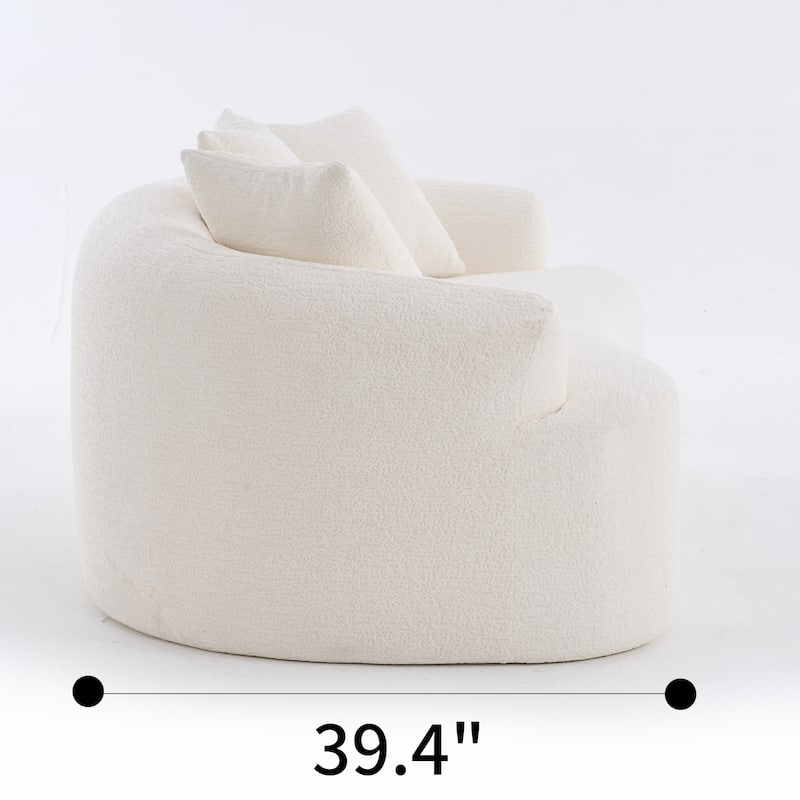 Small Chenille Upholstered Loveseat Sofa, Deep Seat Compression Boneless Couch, Curved Floor Sofa with 3 Pillows