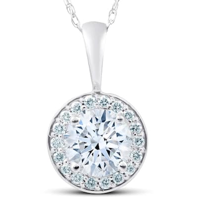 1.25 Ct Moissanite & Diamond Halo Pendant White Gold
