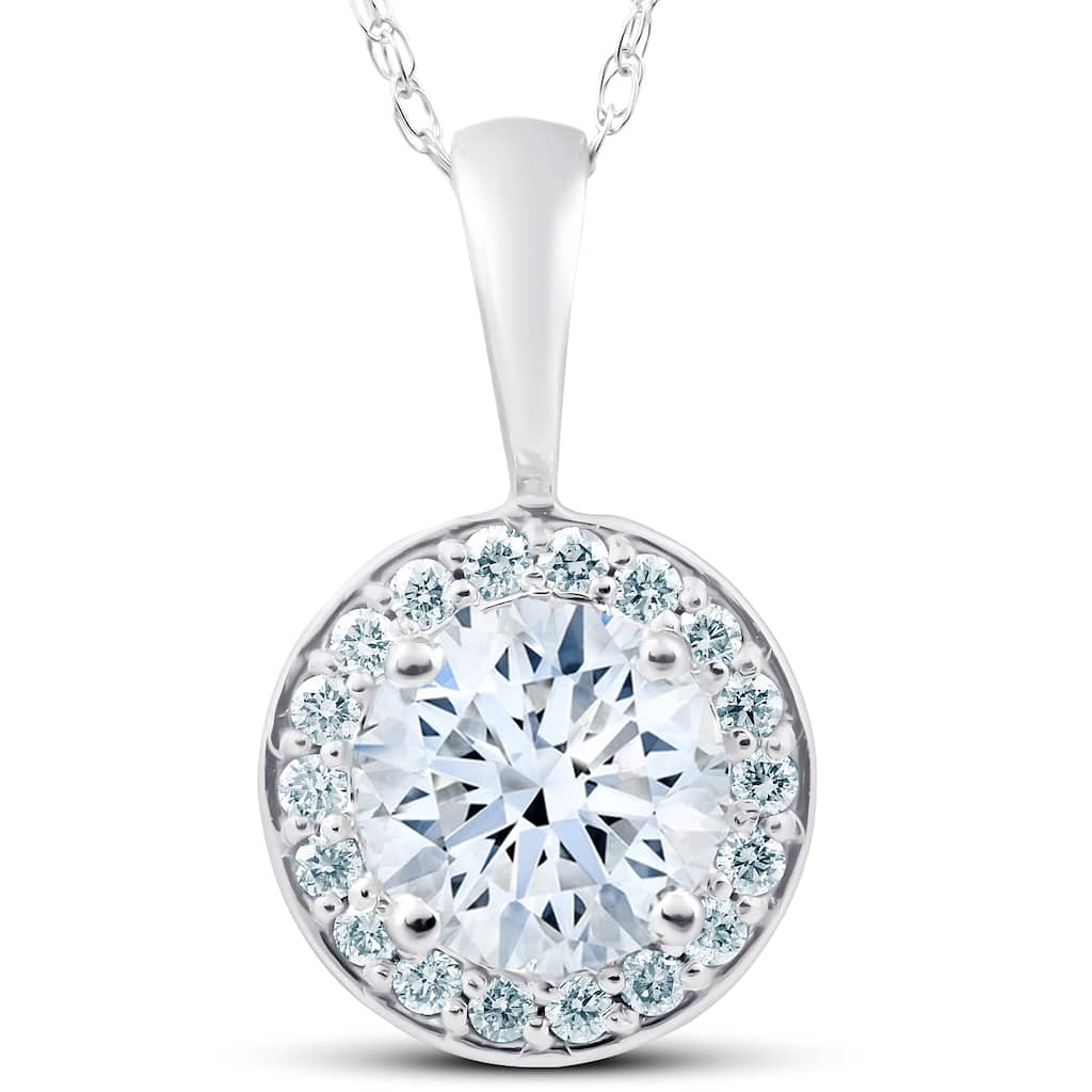 1.25 Ct Moissanite & Diamond Halo Pendant White Gold