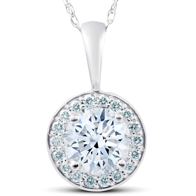 Bliss Diamond 1.25 Ct Moissanite & Diamond Halo Pendant White Gold - White - 18 Inch