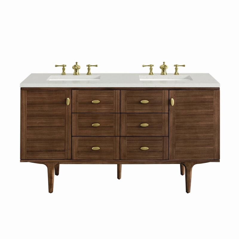 James Martin Vanities 670-V60D-3LDL Amberly 60" Double Basin Wood - Mid-Century Walnut - Walnut Finish