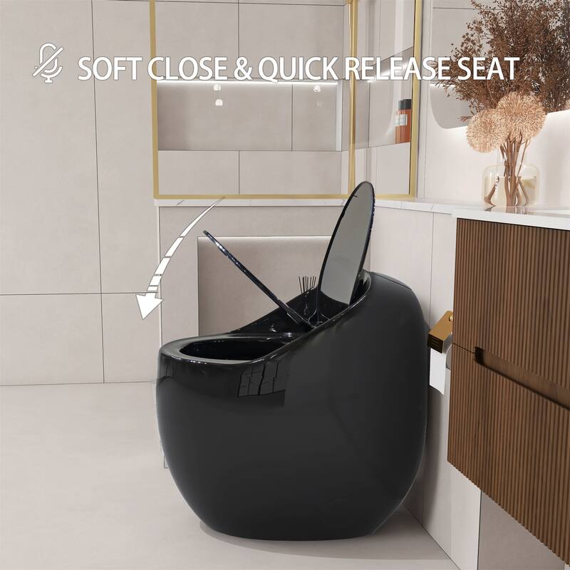 Glossy Black 1-Piece Elongated Toilet