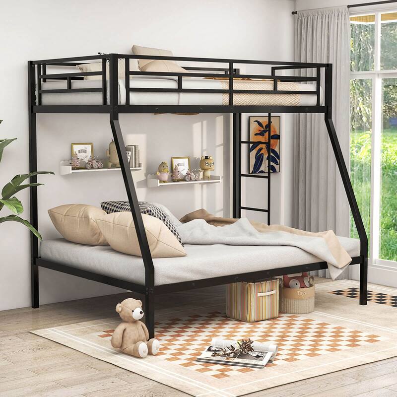Costway Twin Over Full Metal Bunk Bed with Integrated Ladder - See Details - Black