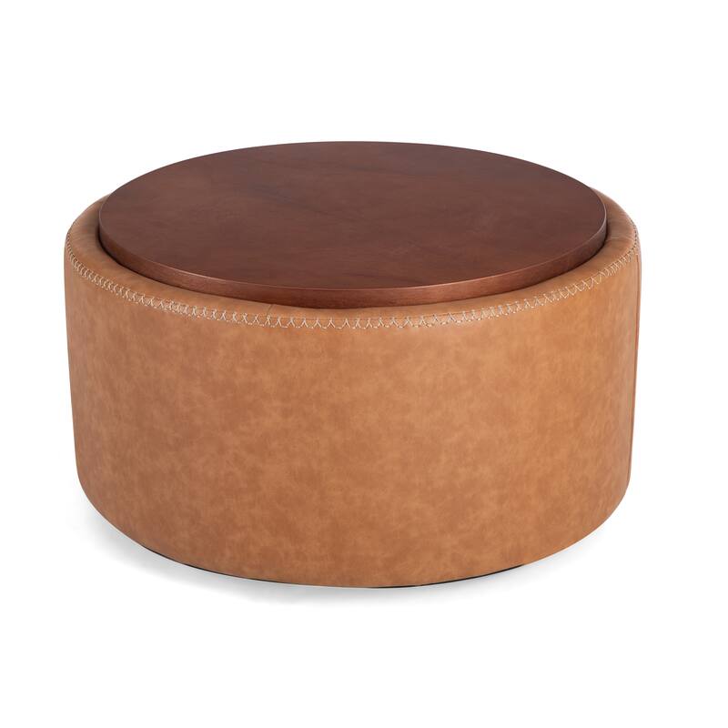 Christopher Knight Home - Mollet Modern 30" Round Hidden Storage Ottoman with Removable Wooden Lid & Rolling Wheel Casters