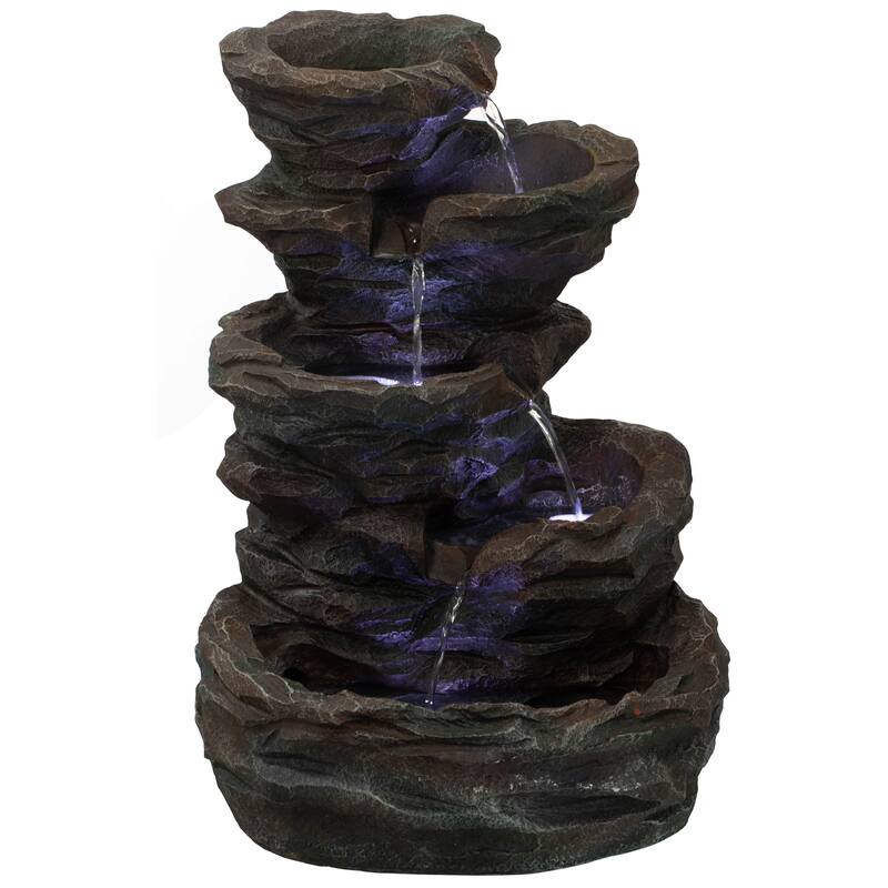 Cascading Electric Powered Rock Water Fountain with LED Lights 18.5" for Indoor and Outdoor Use