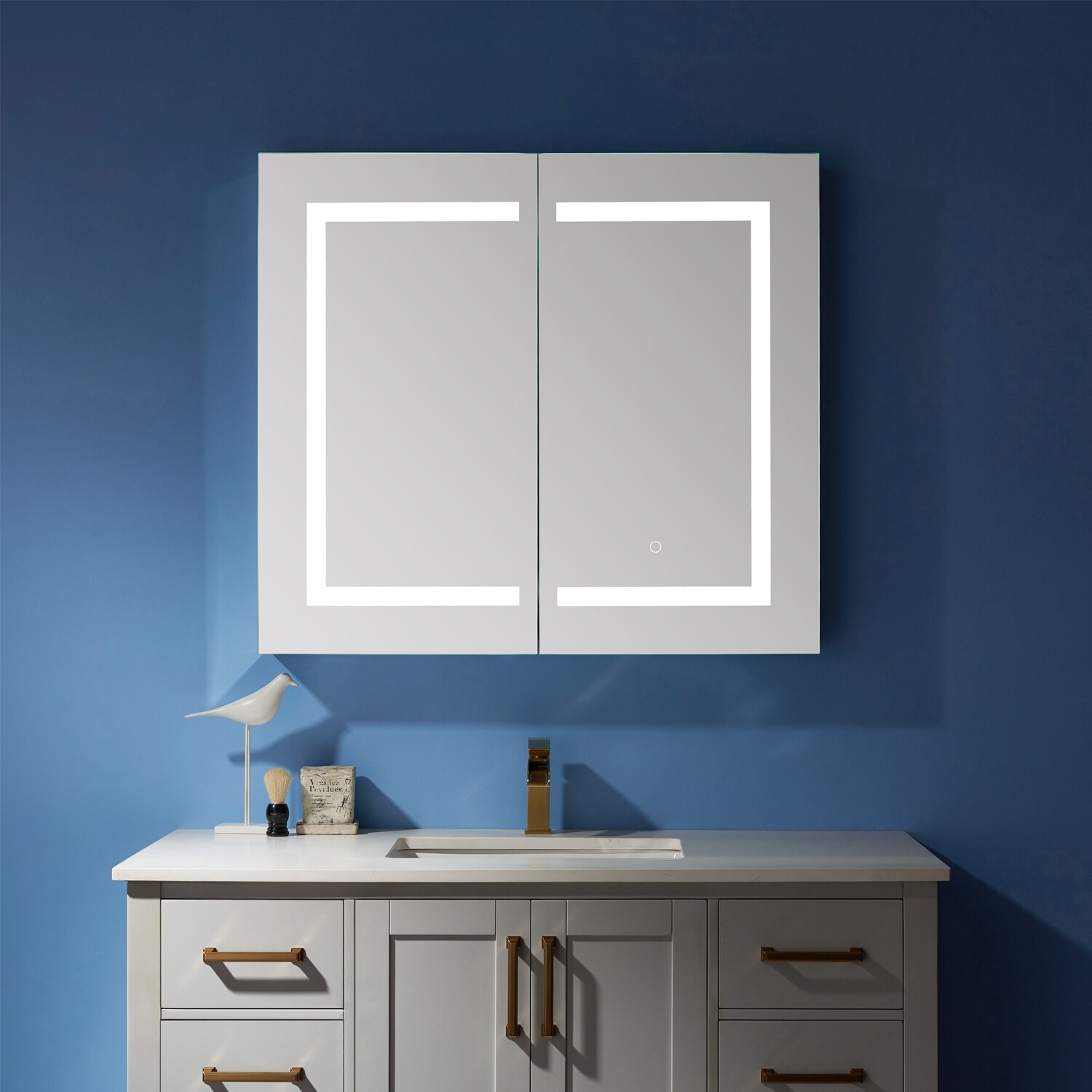 Sassari 36 in. W x 32 in. L Rectangular Surface-Mount LED Glass Surface Mount Medicine Cabinet with Mirror in Silver Sassari 36 in. W x 32 in. L Rectangular Surface-Mount LED Glass Surface Mount Medicine Cabinet with Mirror in Silver