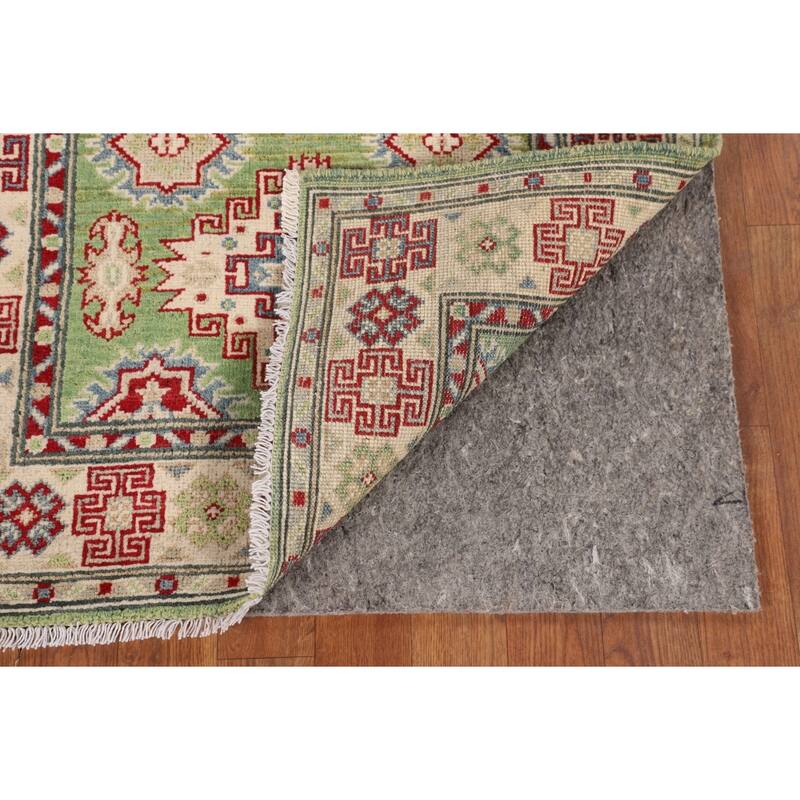 Light Green Geometric Kazak Oriental Accent Rug Handmade Wool Carpet - 2'7" x 3'10"