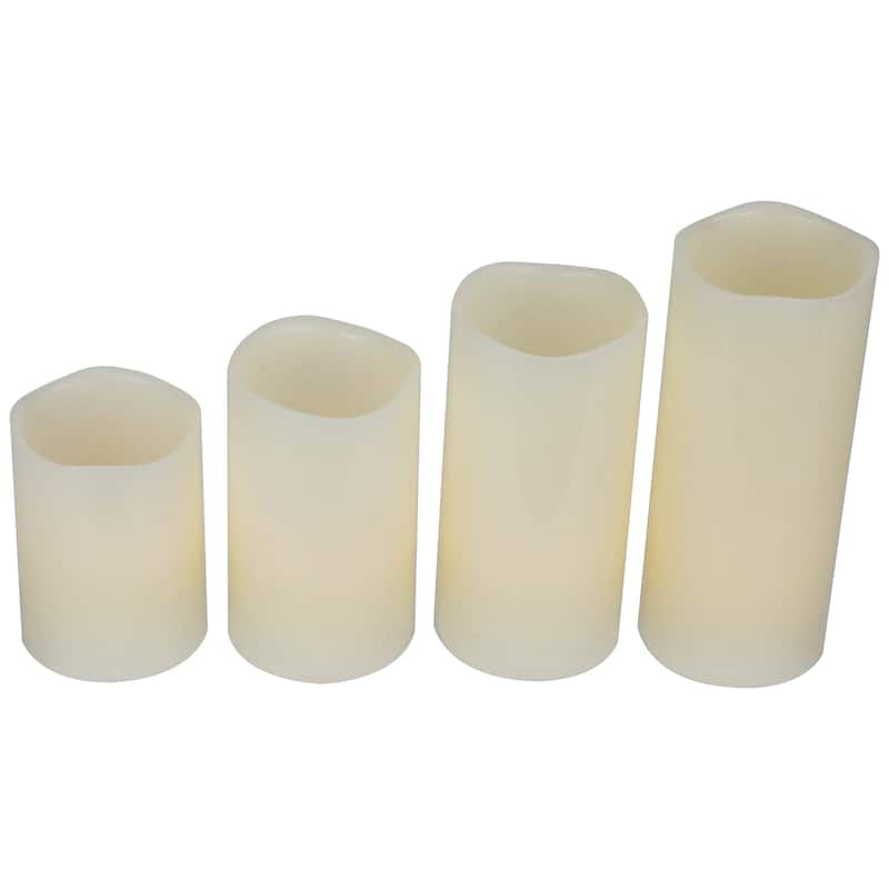 LED Flameless Flickering Wax Pillar Candles - 7" - Cream - Set of 4