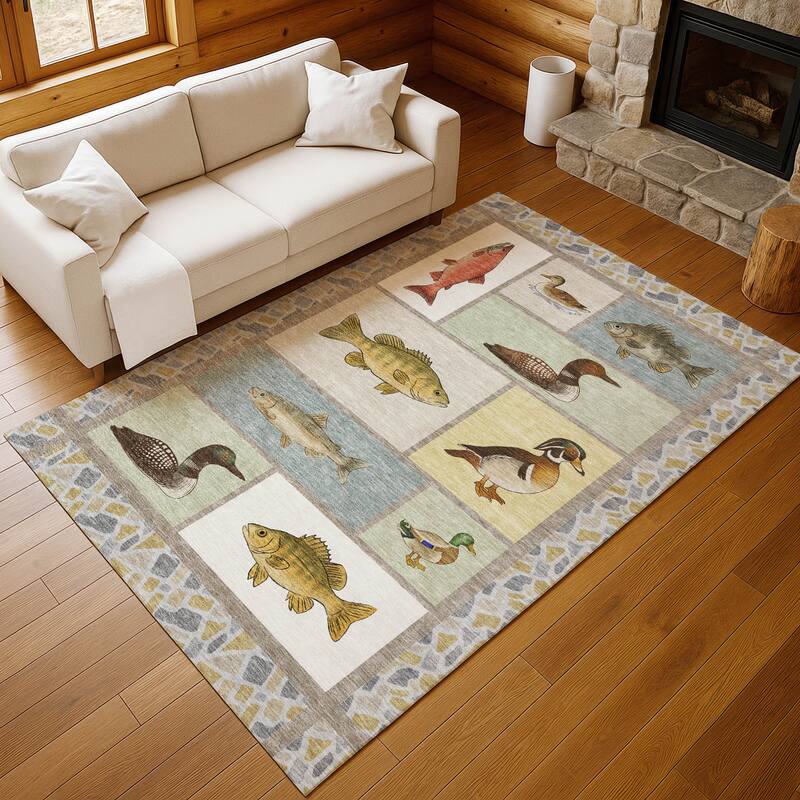 Machine Washable Indoor/ Outdoor Cabin Lodge Chantille Rug