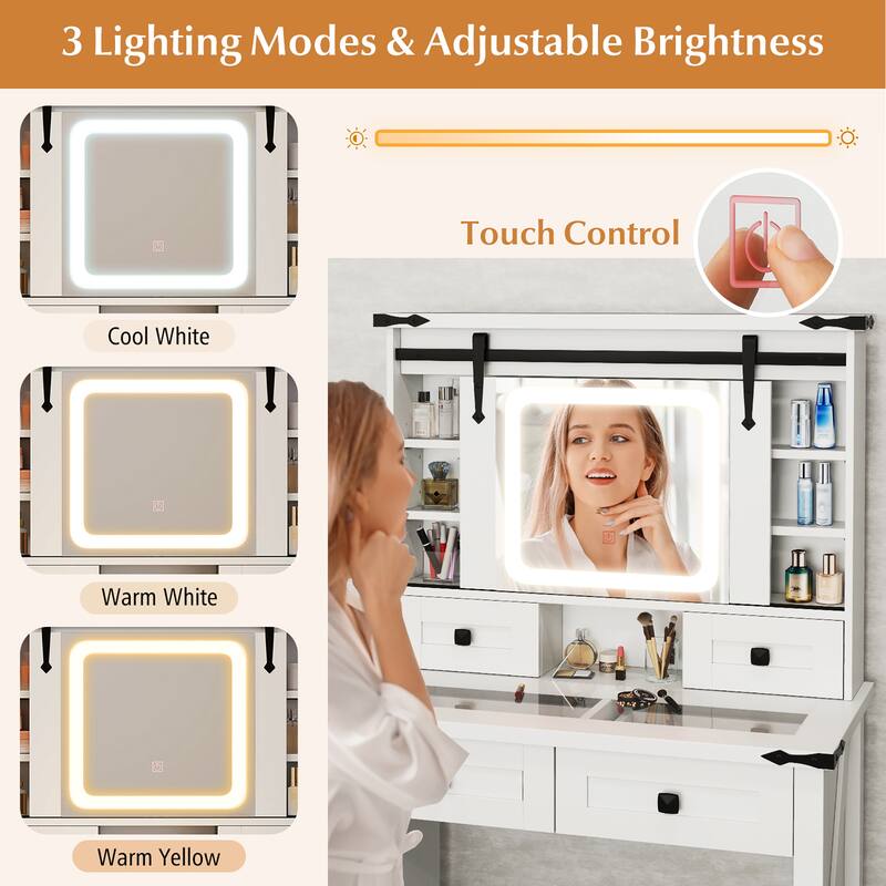 Gymax Farmhouse Vanity Desk Makeup Vanity Table w/Adjustable