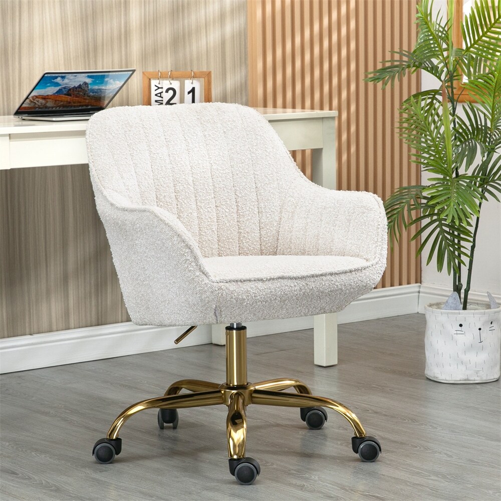 Boucle Fabric Swivel Chair With High Back Adjustable Working