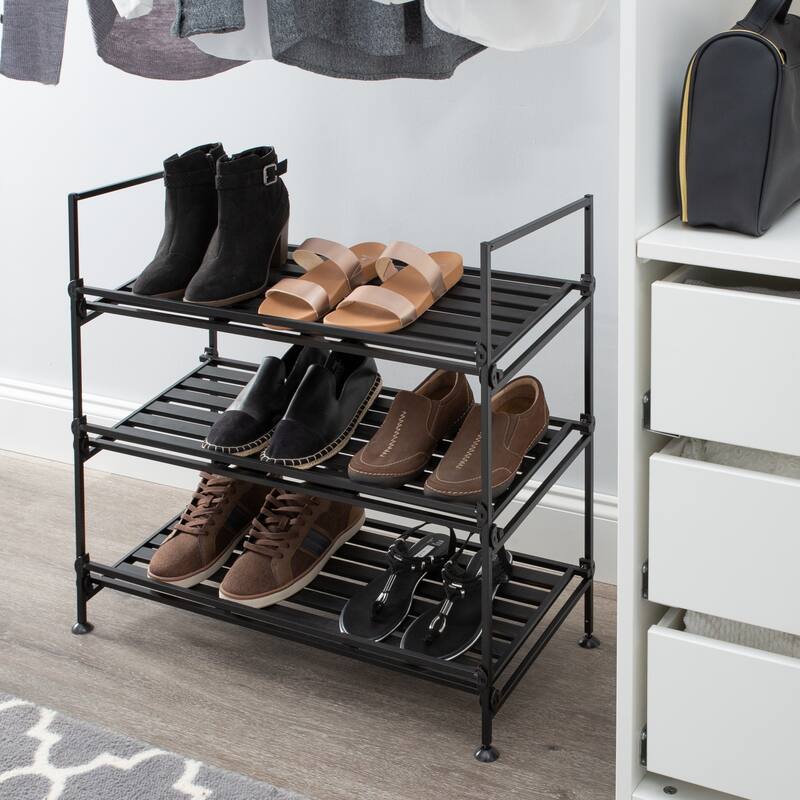 Organize It All 3 Tier Shoe Rack in Espresso - 26.26 x 12.36 x 25.20