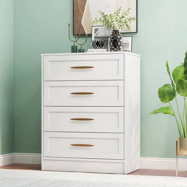 4 Drawer Dresser, White Chest of Drawers with Gold Handle & Wide Drawers,  35.8" Tall Storage Cabinet - Bed Bath & Beyond - 38195864