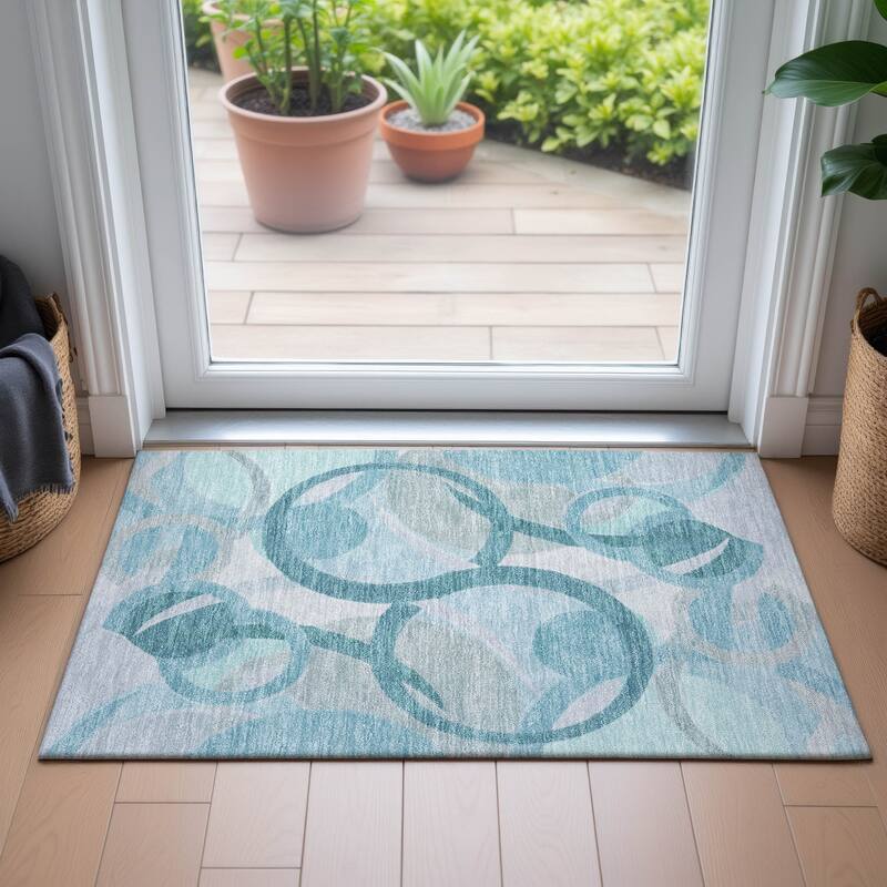 Machine Washable Indoor/Outdoor Contemporary Deco Chantille Rug