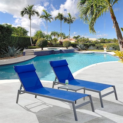 3Pcs Lounge Chair Set with Table,5 Position Adjustable Backrest with Headrest