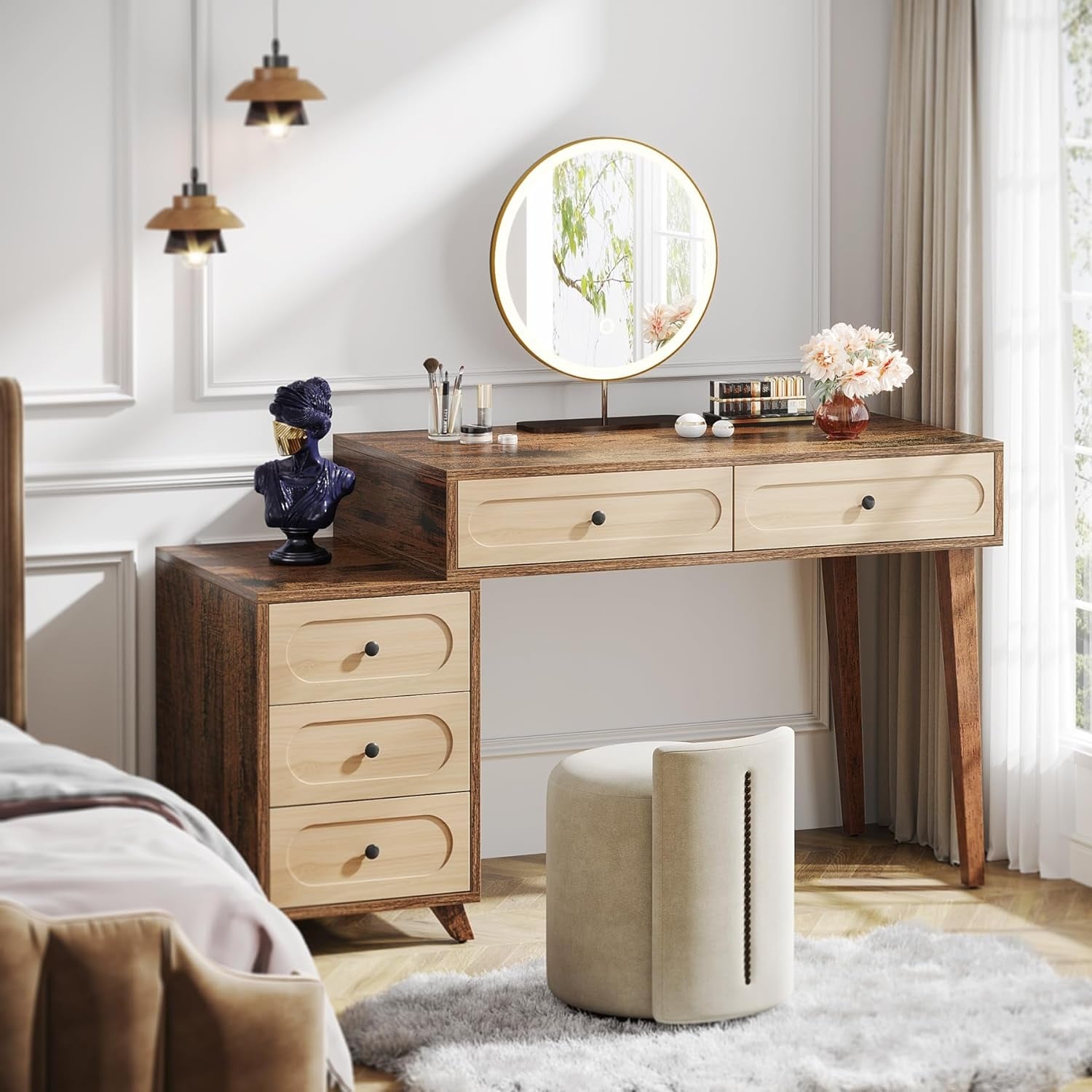 お値下げCOSMETICテーブル 51-Inch Makeup Vanity Table with Reversible Drawer Cabinet for