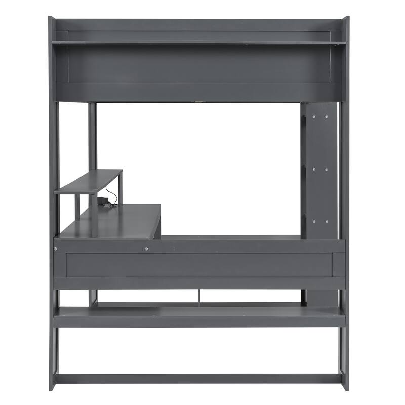Solid Wood MDF Gaming Loft Bed with Desk and Charging Station