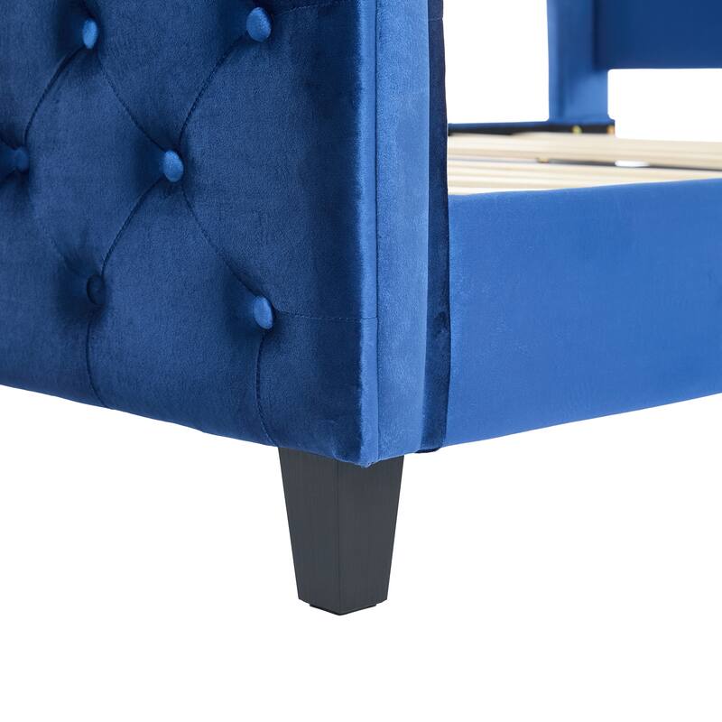 Christopher Knight Home - Amara Traditional Velvet Upholstered Sleigh Bed with Wingback Headboard & Scroll Footboard, King Size