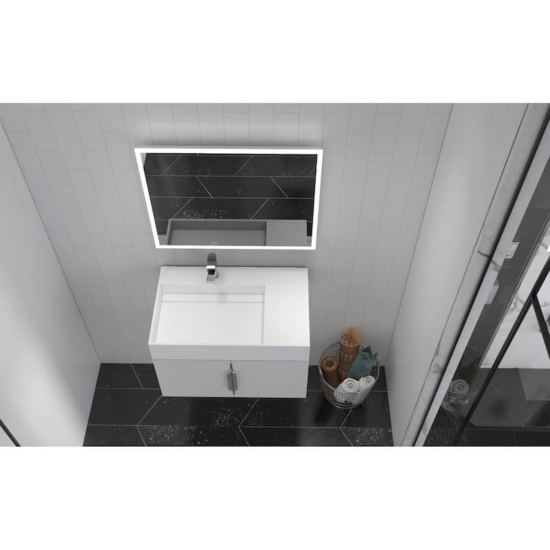 Amazon 30" Wall Mounted Bathroom Left Basin Vanity Set w/ White Top
