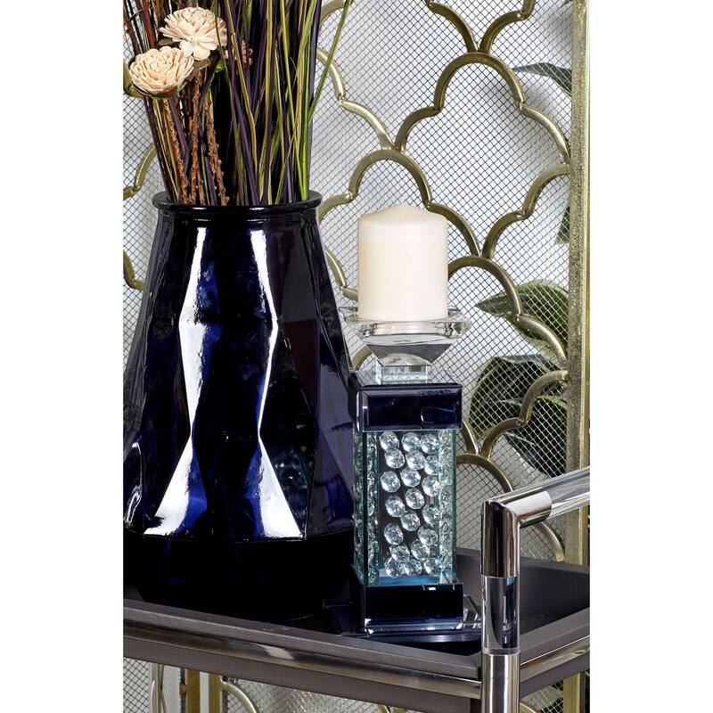 Glass Pillar Candle Holder with Floating Crystals