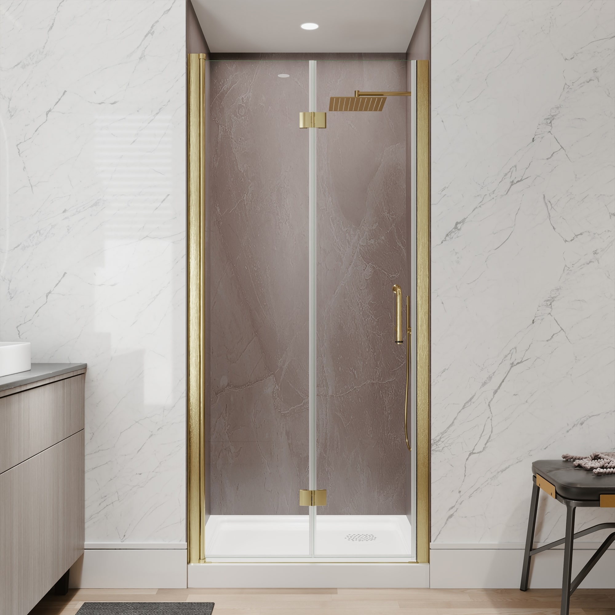 34-36 x72" Pivot Shower Door, 1/4" ANSI Clear Glass, 180degree Dual Swing, 2" Adjustable Width Reversible Enclosure