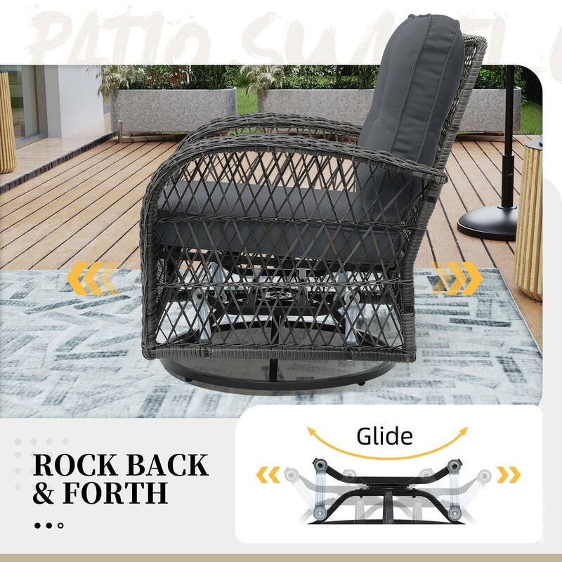 UPHA 6-Piece Patio Outdoor Wicker Swivel Rocking Chair Set with Side Table and Cushions