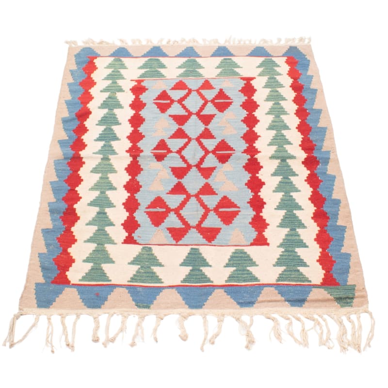 ECARPETGALLERY Flat-Weave Sivas Cream Wool Kilim - 3'11 x 5'8