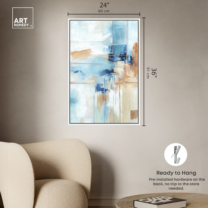 Art Remedy House Of Lines I Framed Blue Abstract 1 Piece Canvas Wall Art