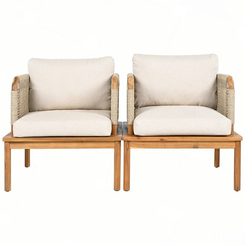 Outdoor Acacia Wood and Rope Club Chair with Cushions