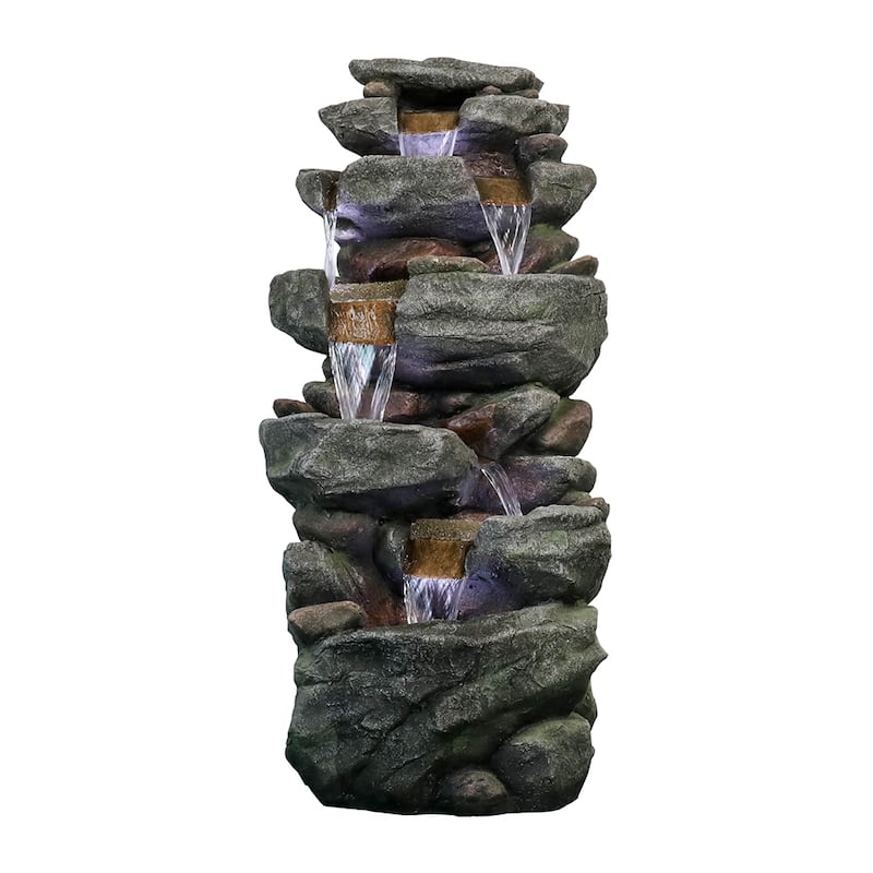 Outdoor Relaxing Water Fountain -6-Tier Outdoor Fountain w/LED Light