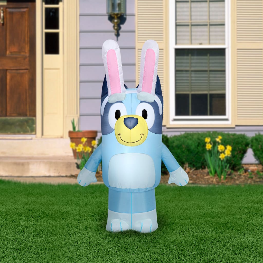 Gemmy Airblown Inflatable 4ft Bluey w/Pink Bunny Ears Bluey Easter Yard Decor