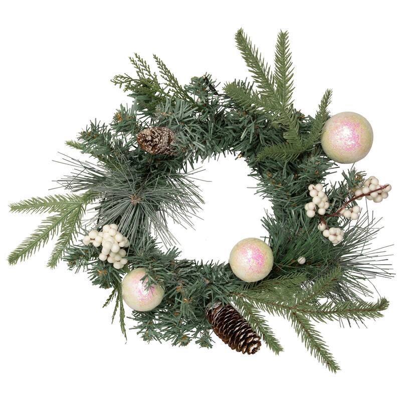16" Pre-Lit Decorated Mixed Pine and White Berries Artificial Christmas Wreath