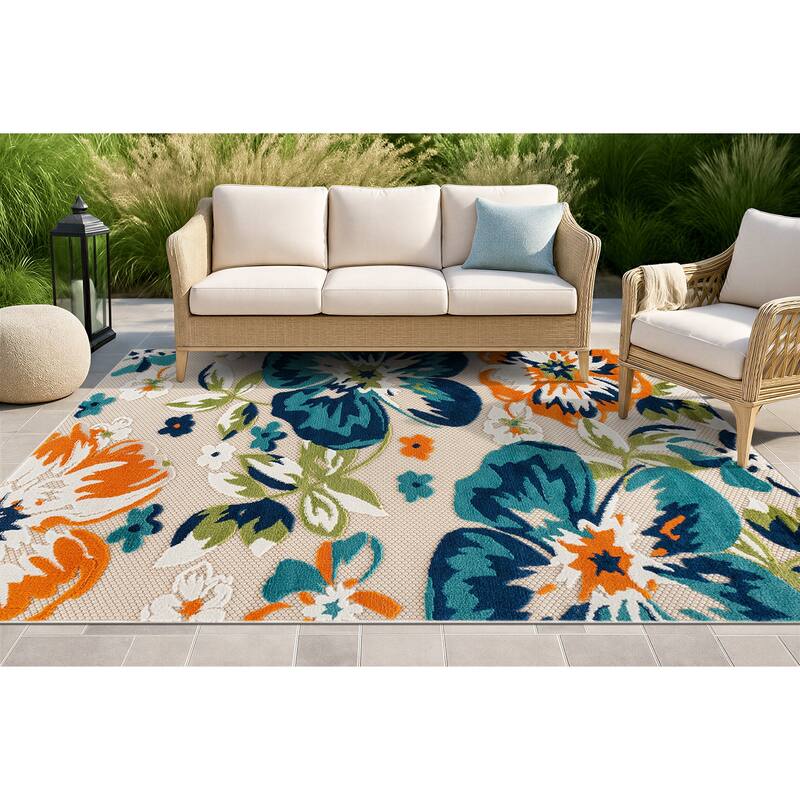 Bergamo Contemporary Floral Indoor/Outdoor Area Rug - 6' 6"X 9' - Multi